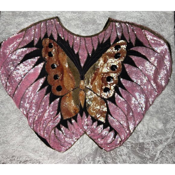 Vintage Swee Lo 70s Silk Beaded Sequin Dolman Sleeve Top (Butterfly Design) - Picture 5 of 5